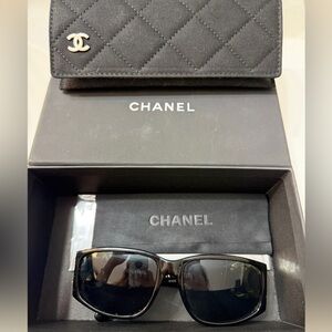 CHANEL Black Quilted Sunglasses with Logo Case